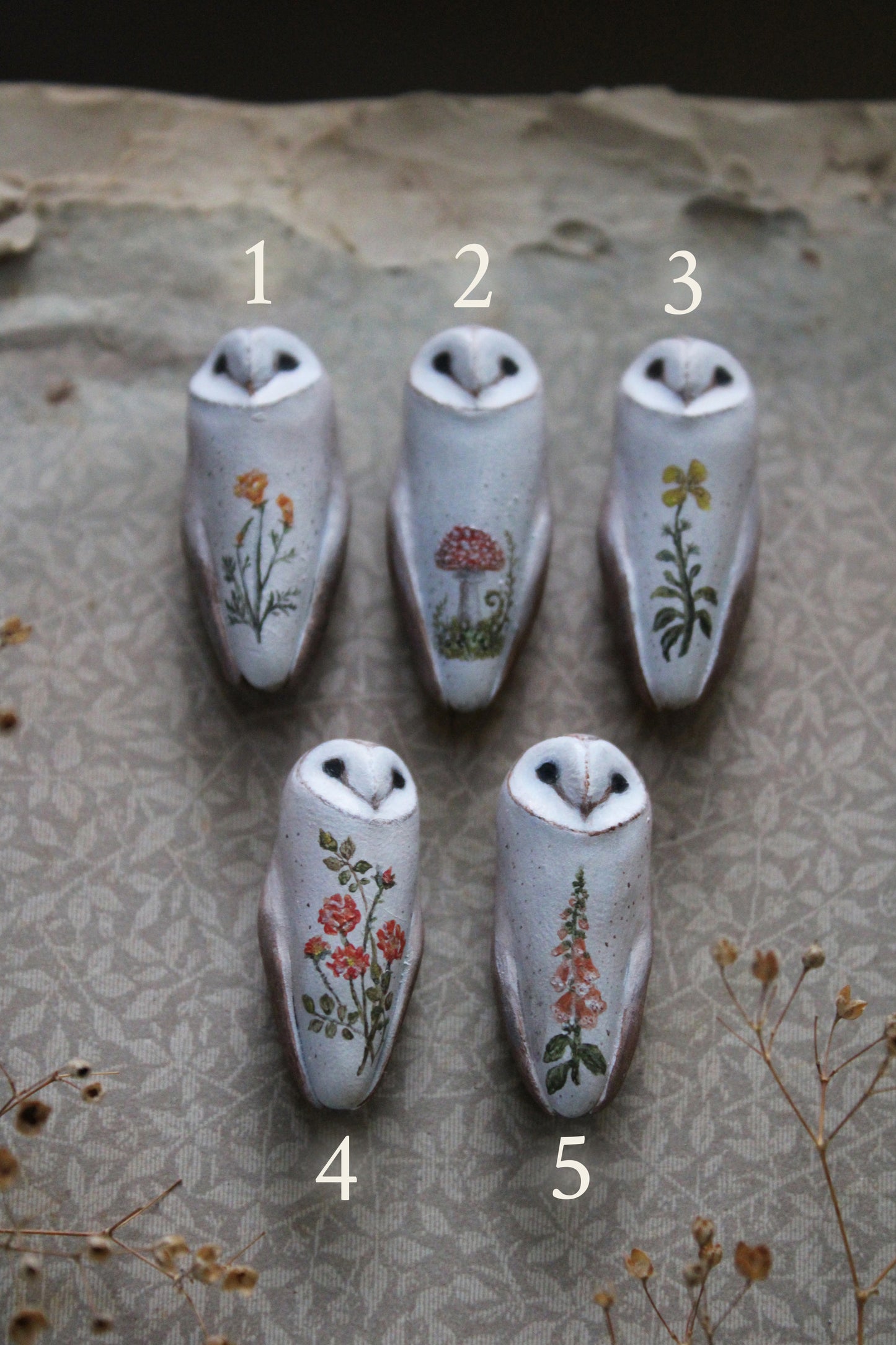 Botanical and Fungi Barn Owl Necklaces