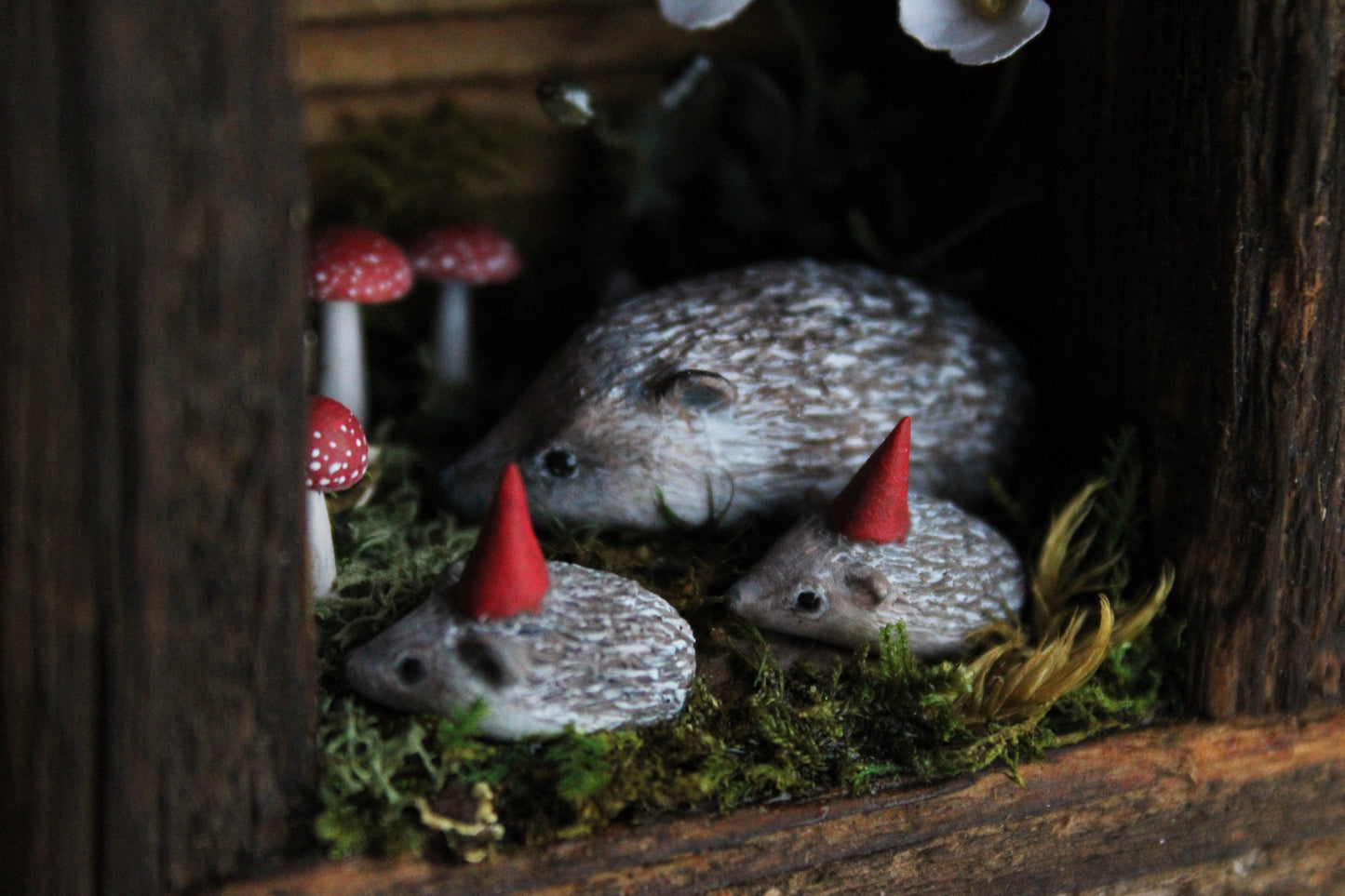 A Hedgehog Family | Wooden Shadowbox