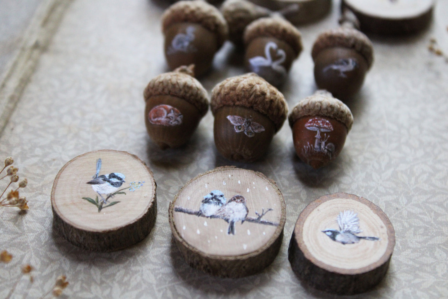 Faerie Coins | Painted Acorns and Wood Slices