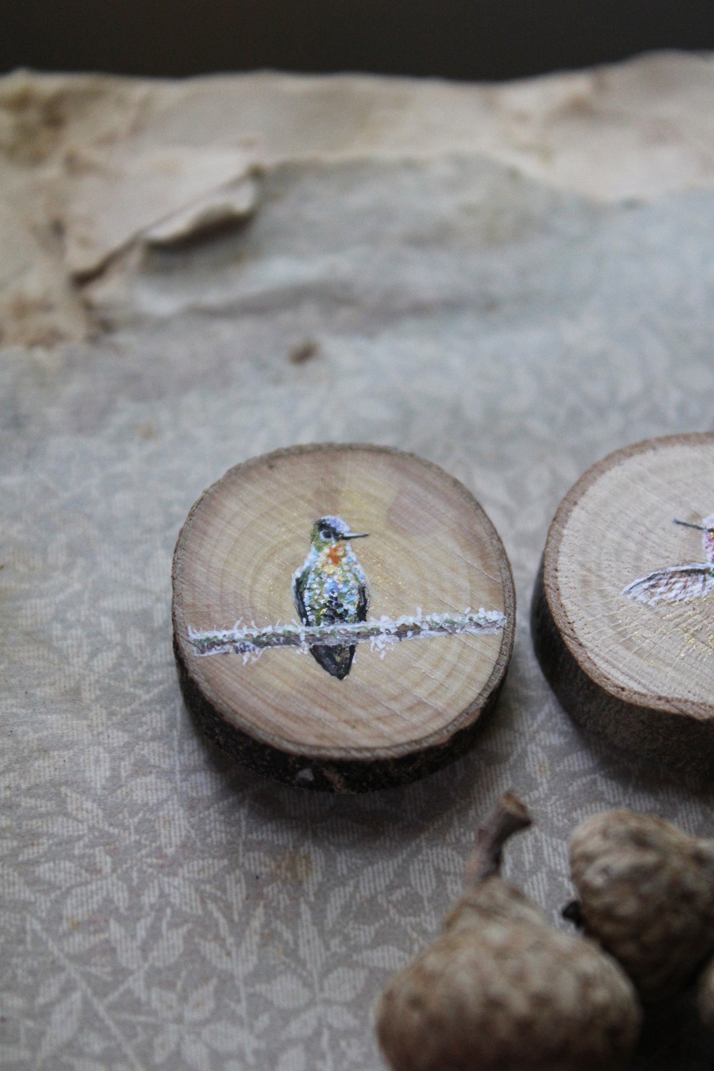 Faerie Coins | Painted Acorns and Wood Slices
