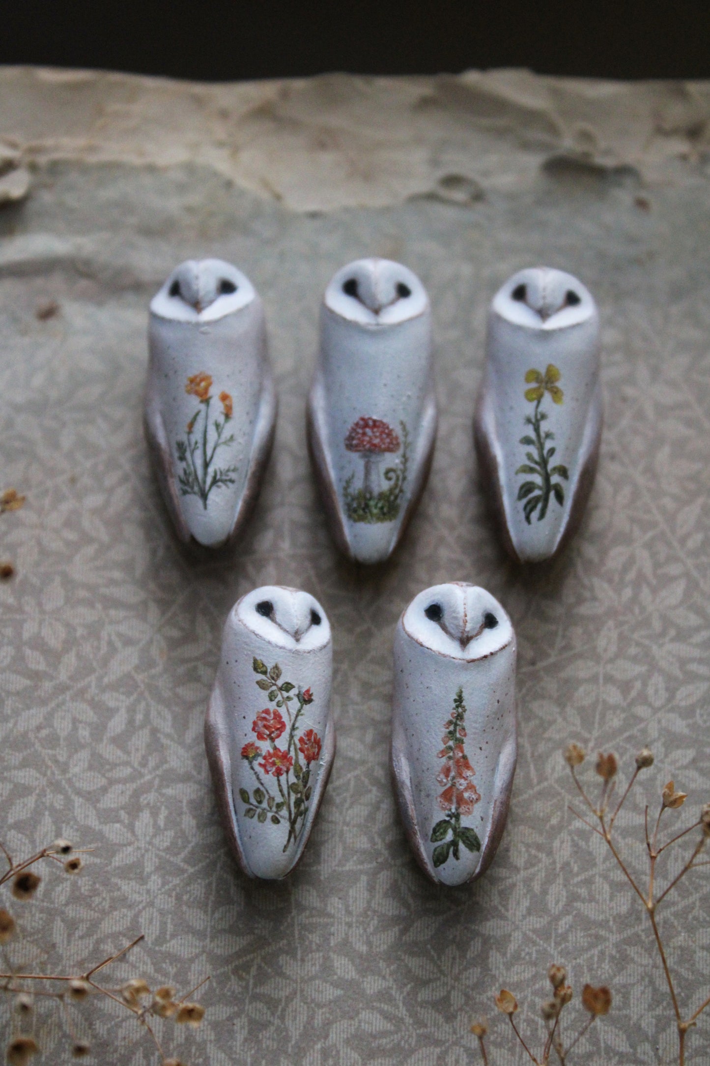 Botanical and Fungi Barn Owl Necklaces