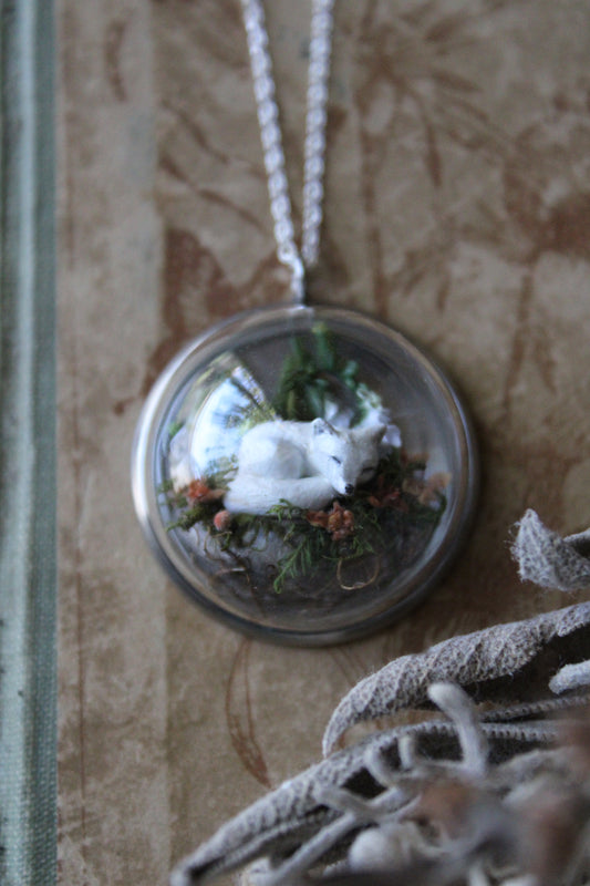 White Fox & Foxgloves | Glass Globe Necklace
