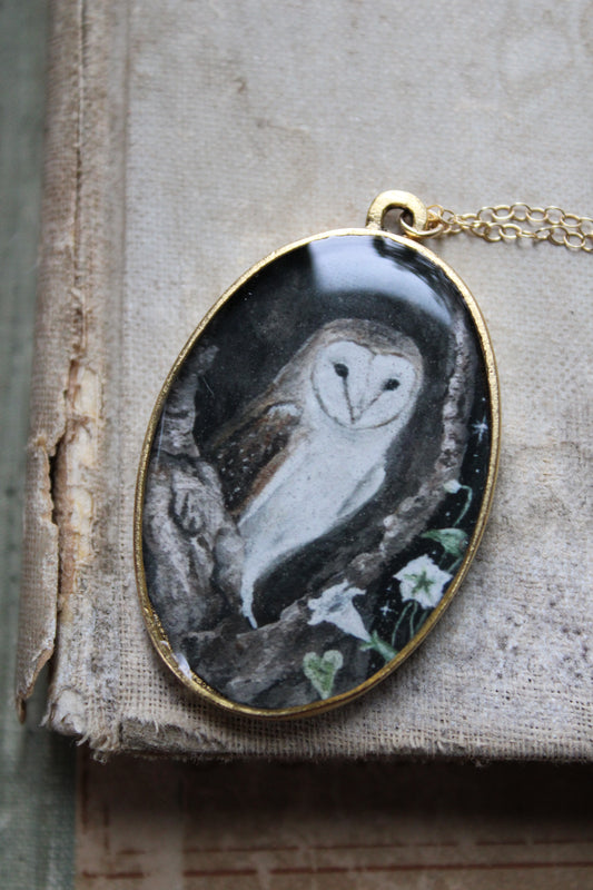 Moonflower Barn Owl Necklace