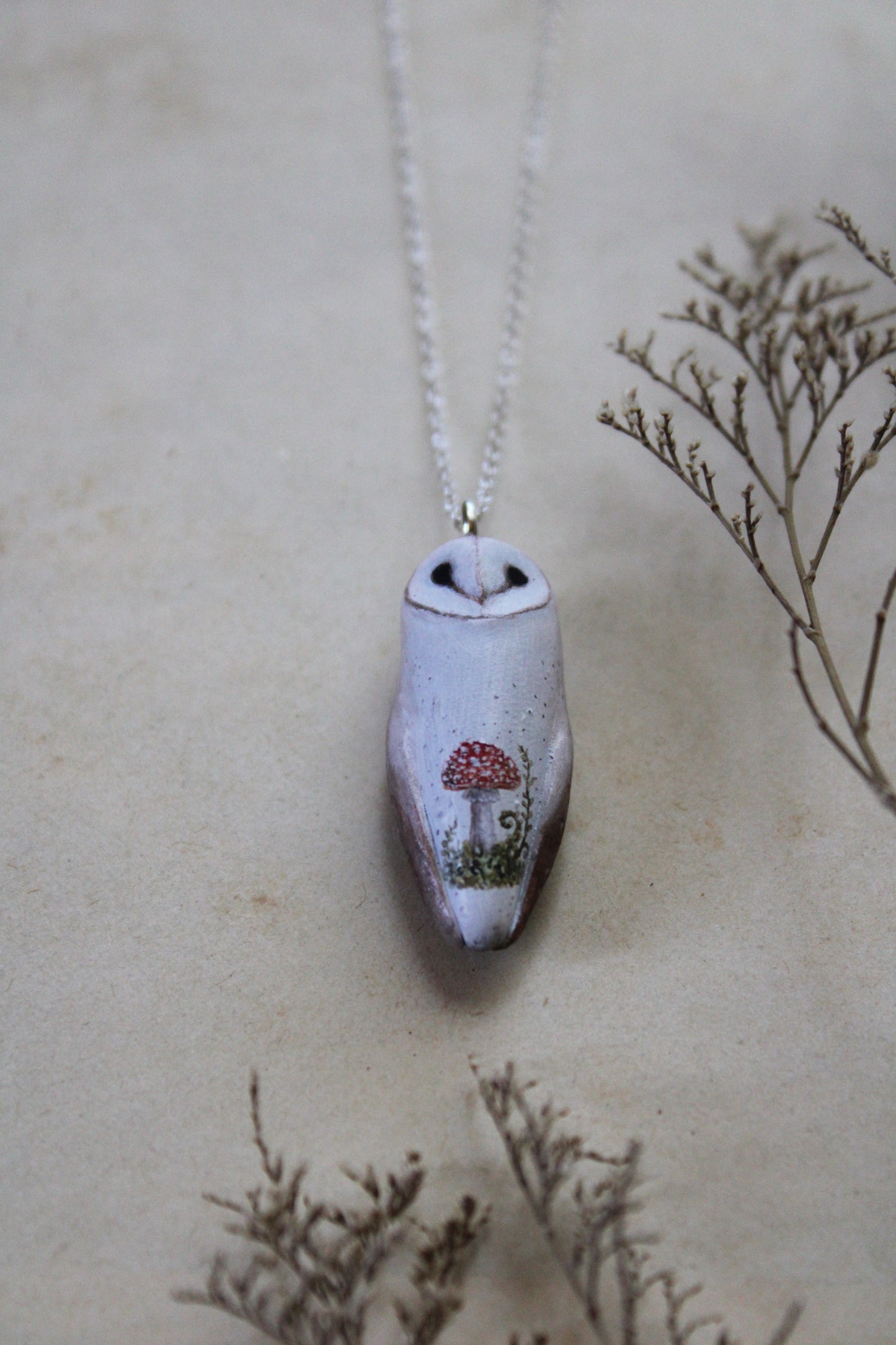 Botanical and Fungi Barn Owl Necklaces