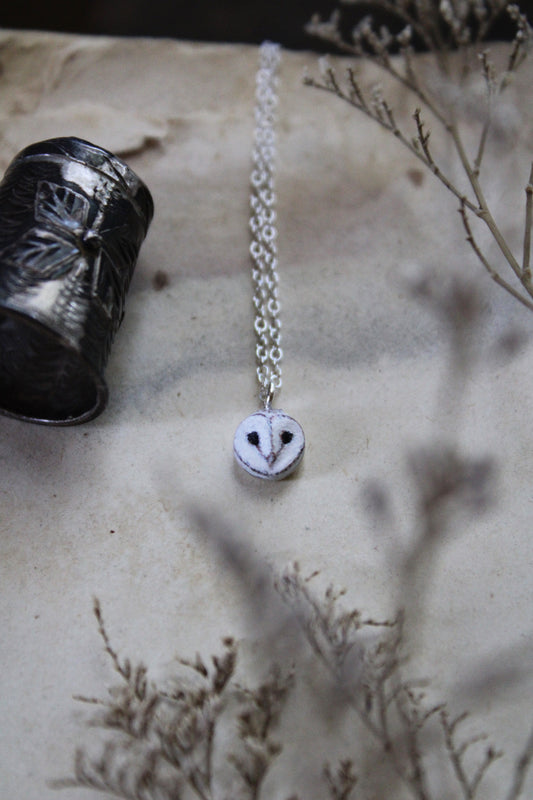 Tiny Barn Owl Face Necklace