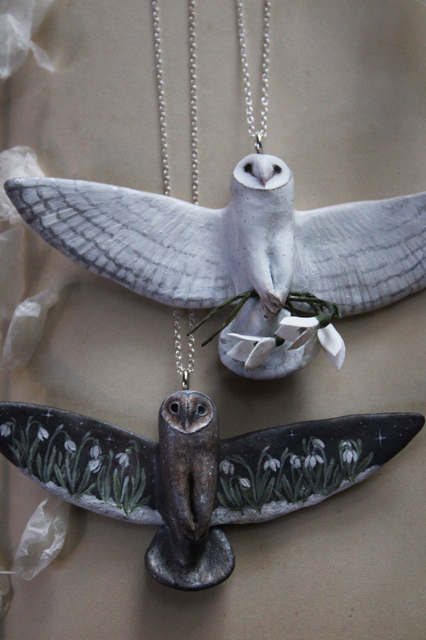Snowdrop Barn Owl Necklaces