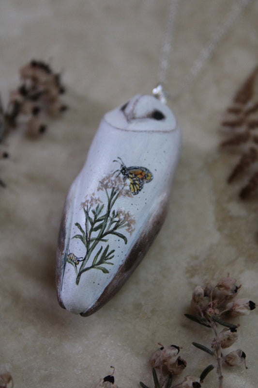 Monarch Butterfly and Milkweed Barn Owl Necklace