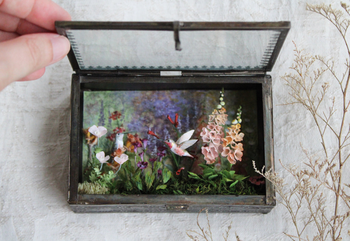 A Garden for the Hummingbirds | Glass Shadowbox Sculpture