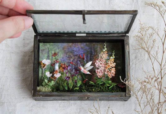 A Garden for the Hummingbirds | Glass Shadowbox Sculpture