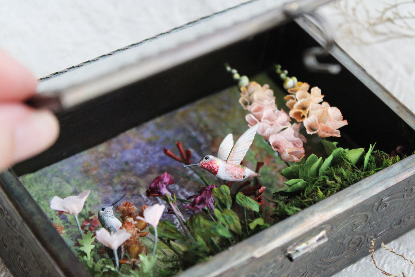 A Garden for the Hummingbirds | Glass Shadowbox Sculpture
