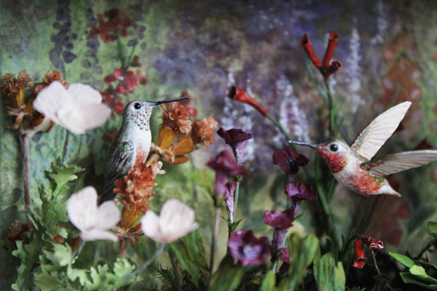 A Garden for the Hummingbirds | Glass Shadowbox Sculpture