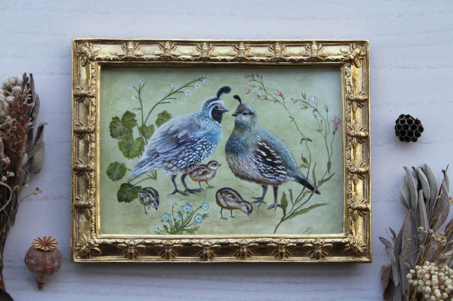 A Quail Family | Original Watercolor Painting