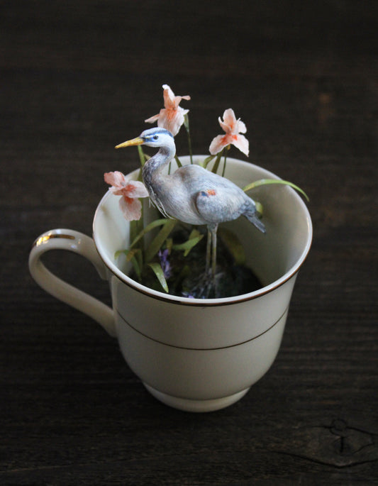 A Sip of Stillness | Heron Teacup Sculpture