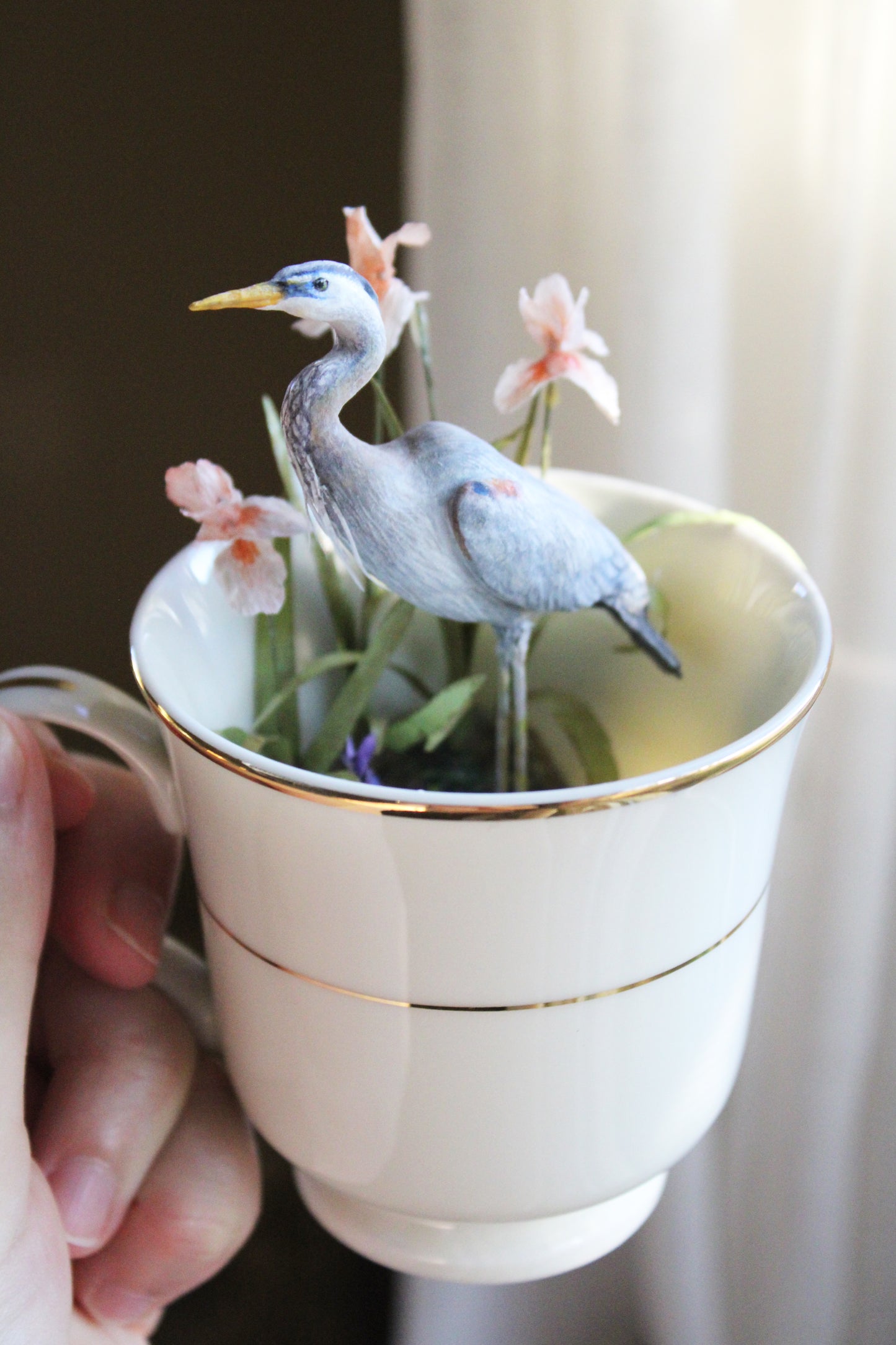 A Sip of Stillness | Heron Teacup Sculpture