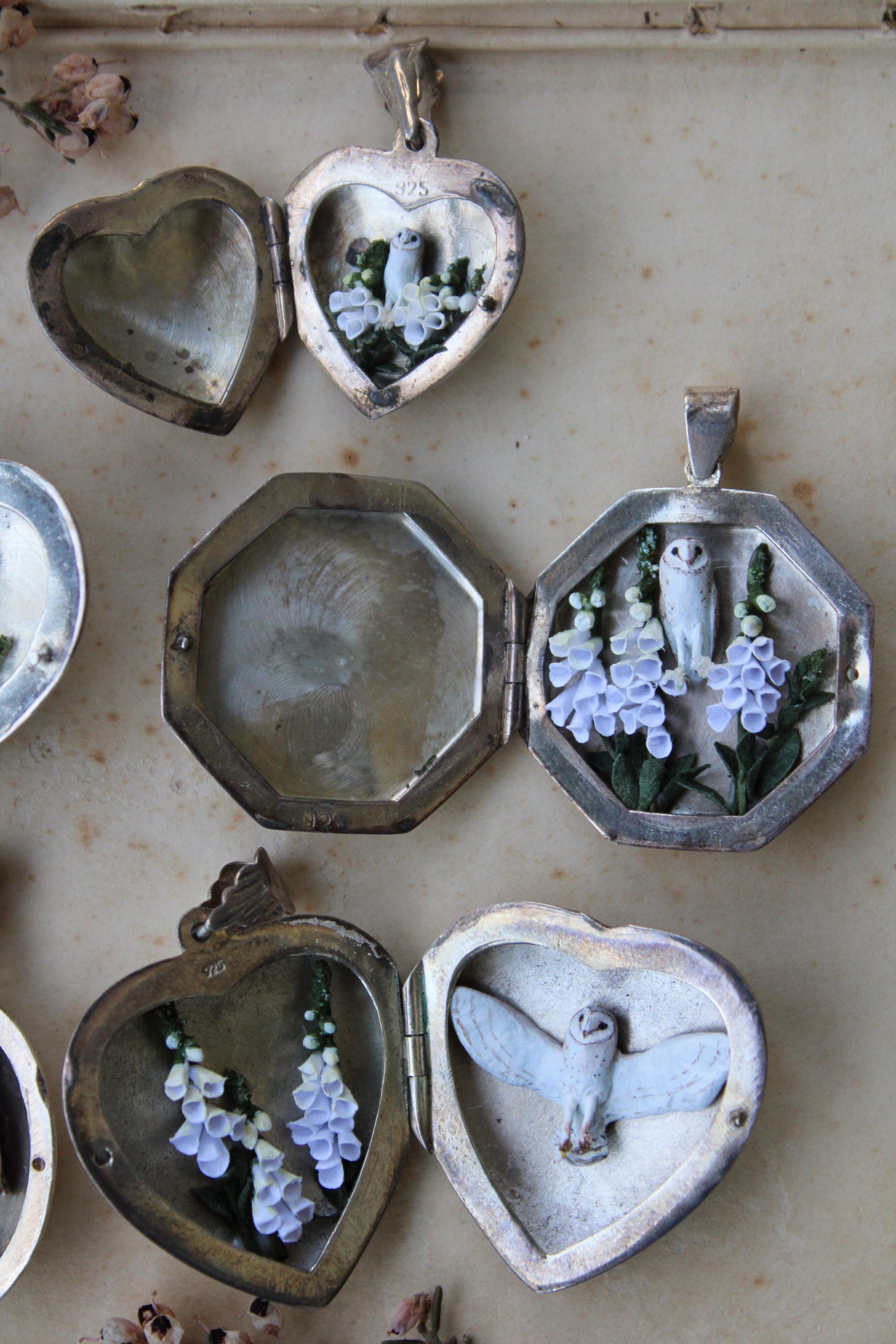 Barn Owl & White Foxgloves | Vintage Lockets