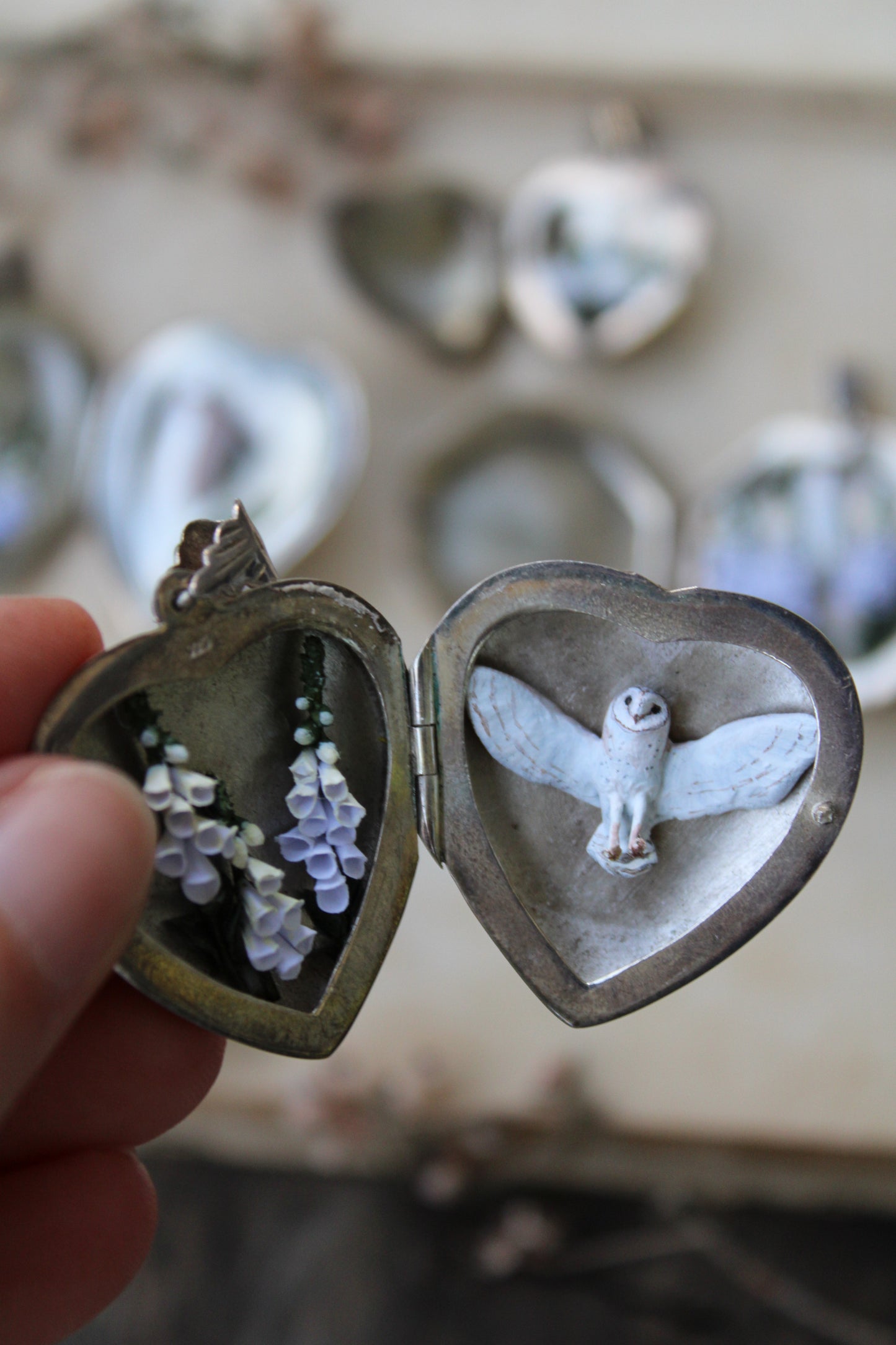Barn Owl & White Foxgloves | Vintage Lockets