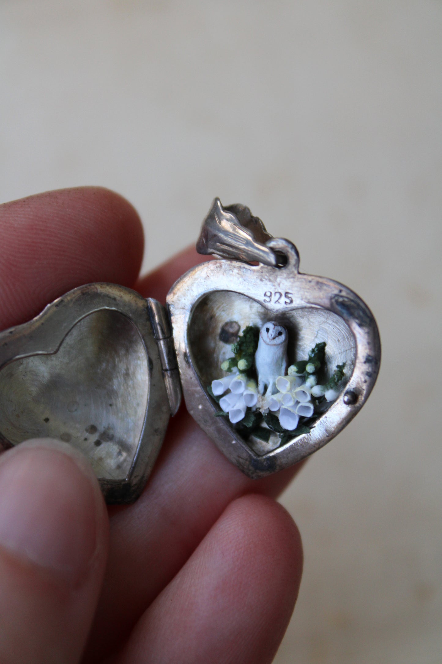 Barn Owl & White Foxgloves | Vintage Lockets