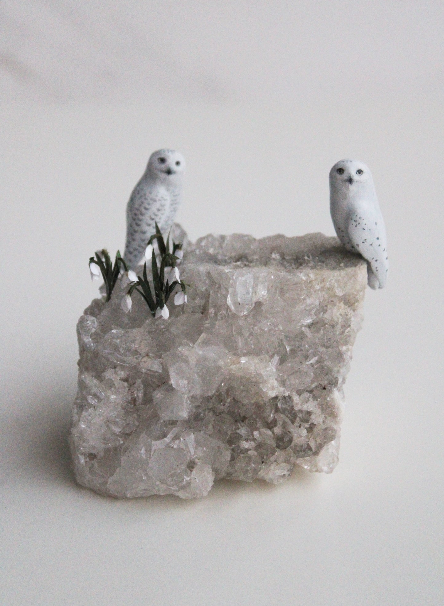 Snowy Owls & Snowdrops | Crystal Sculpture