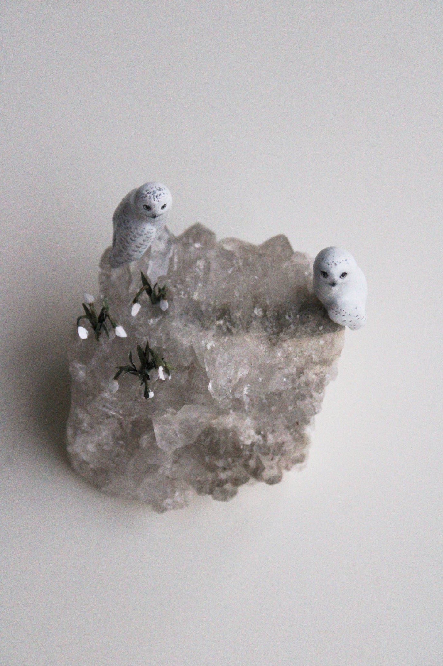 Snowy Owls & Snowdrops | Crystal Sculpture