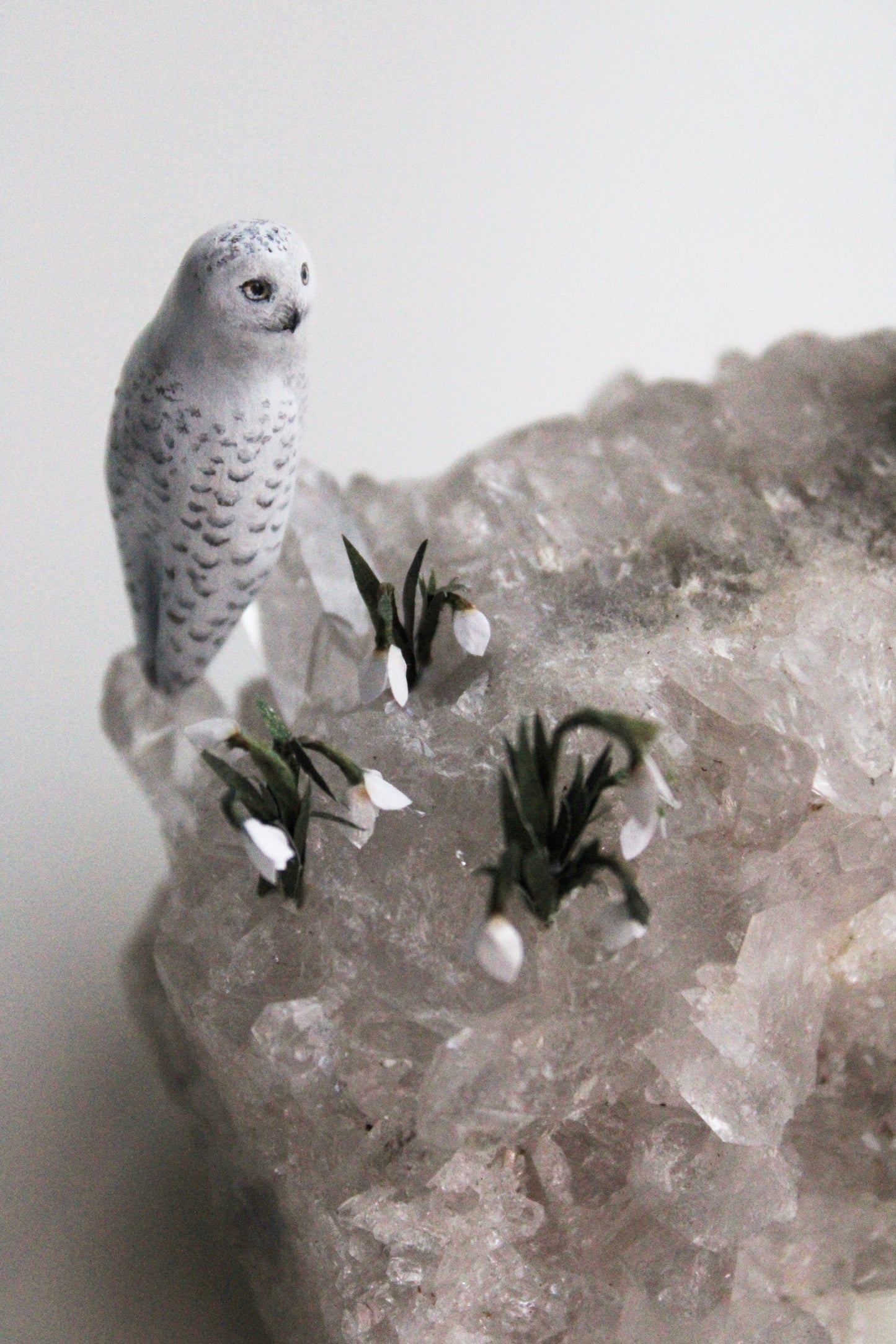 Snowy Owls & Snowdrops | Crystal Sculpture