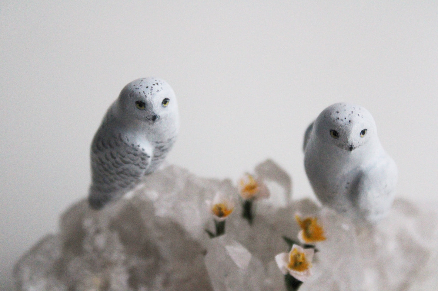 Snowy Owls & Tulips | Crystal Sculpture