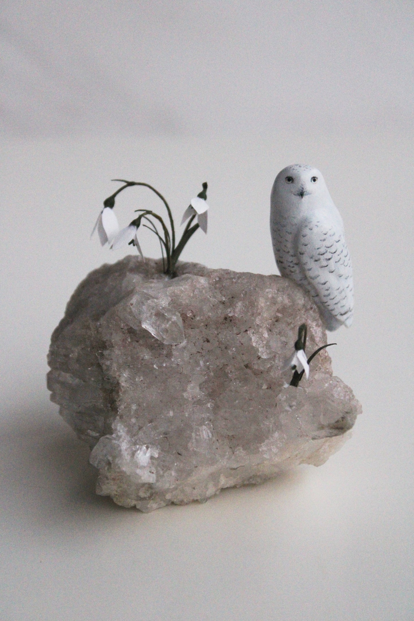 Snowy Owl & Snowdrops | Crystal Sculpture