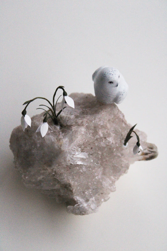 Snowy Owl & Snowdrops | Crystal Sculpture