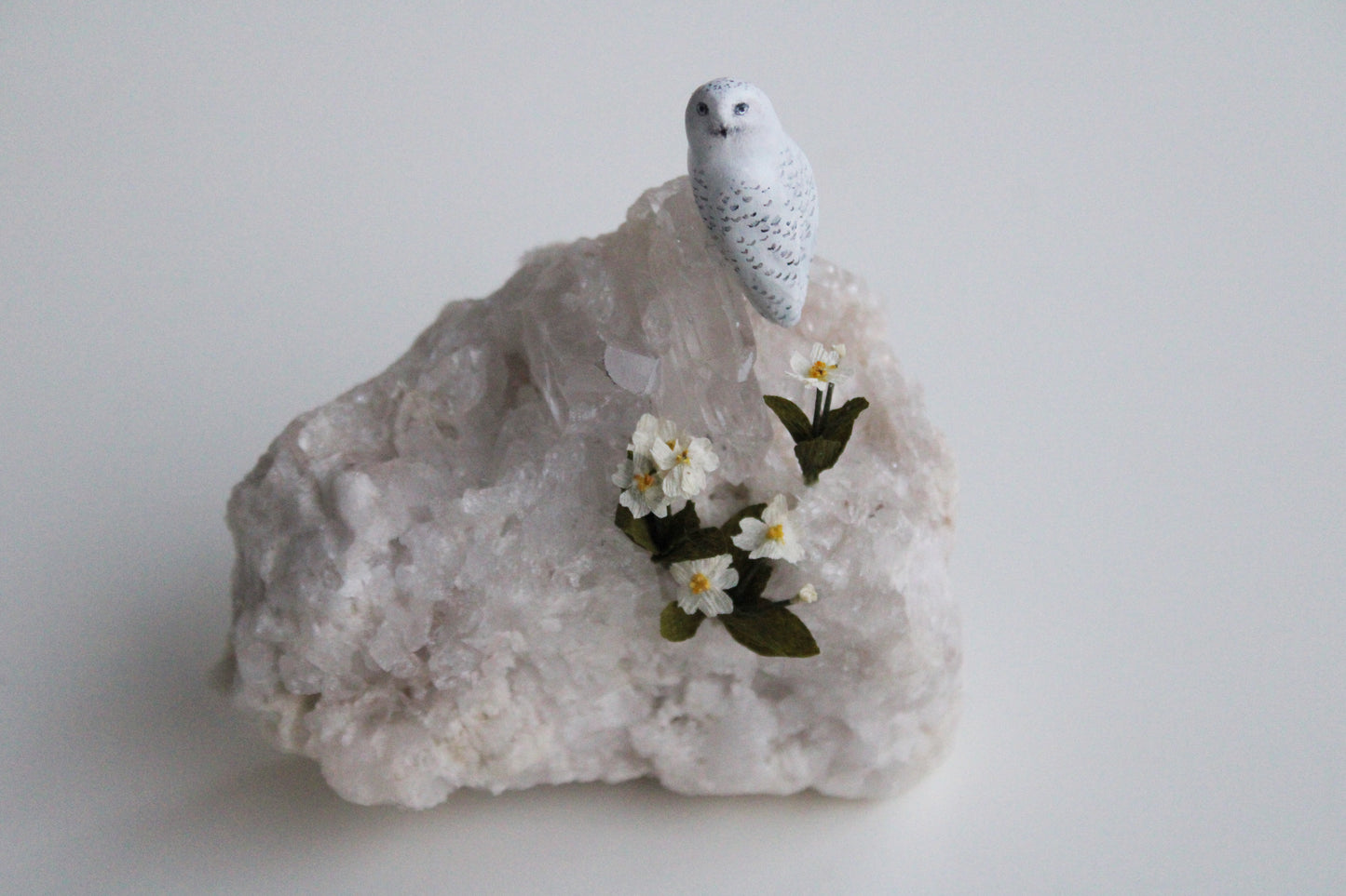 Snowy Owl & Primrose | Crystal Sculpture
