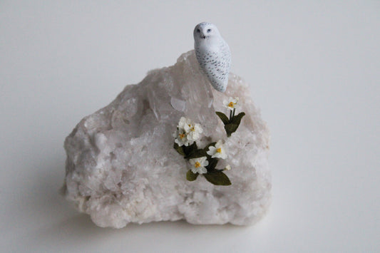 Snowy Owl & Primrose | Crystal Sculpture