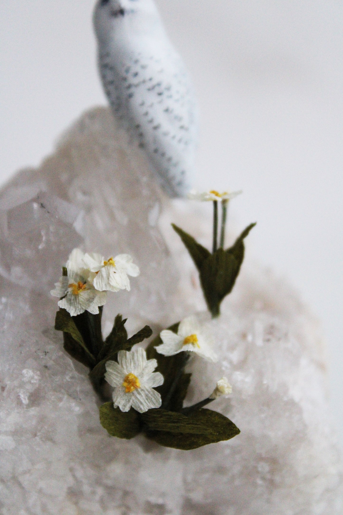 Snowy Owl & Primrose | Crystal Sculpture