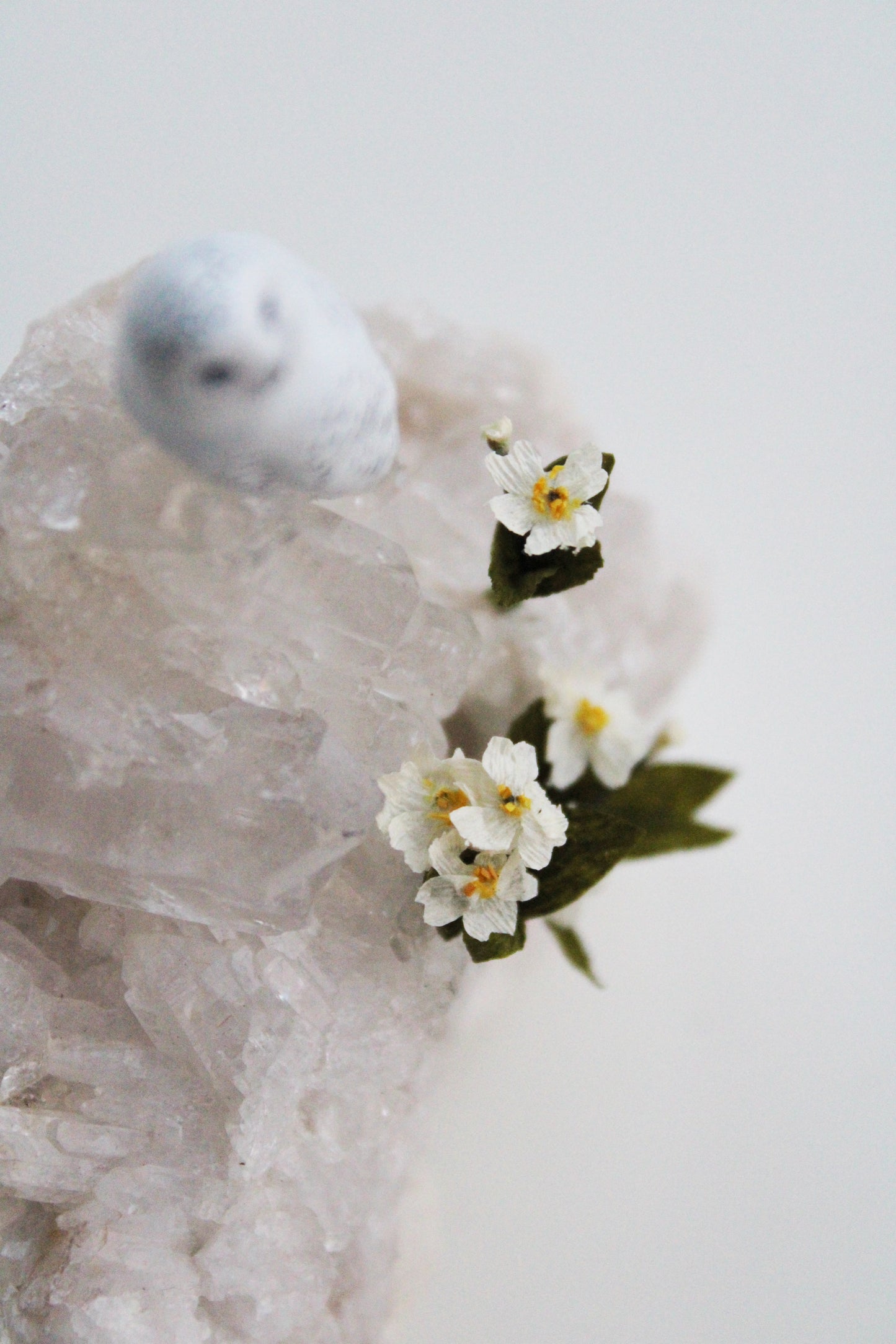 Snowy Owl & Primrose | Crystal Sculpture