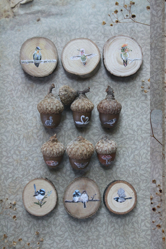Faerie Coins | Painted Acorns and Wood Slices