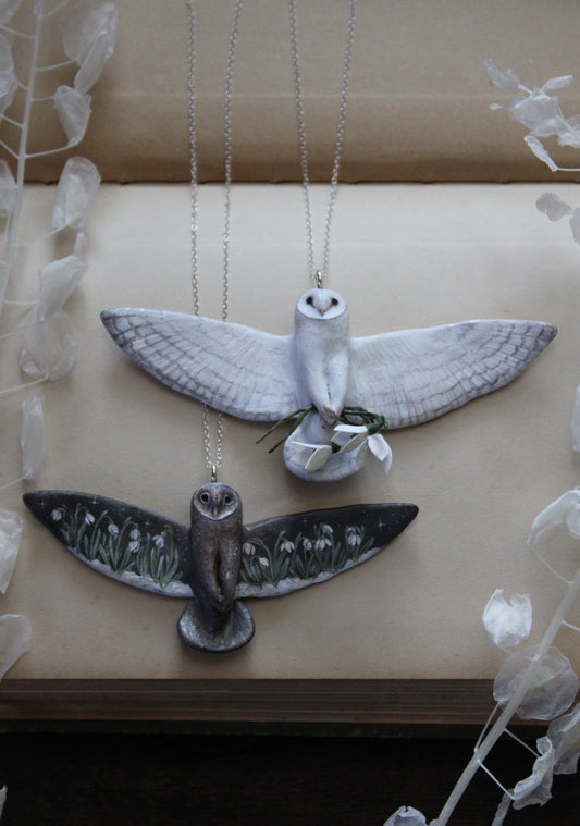 Snowdrop Barn Owl Necklaces
