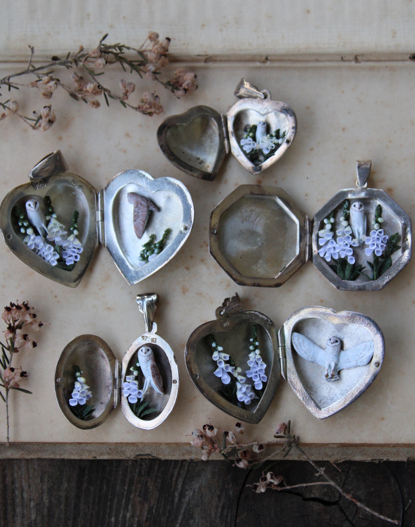 Barn Owl & White Foxgloves | Vintage Lockets