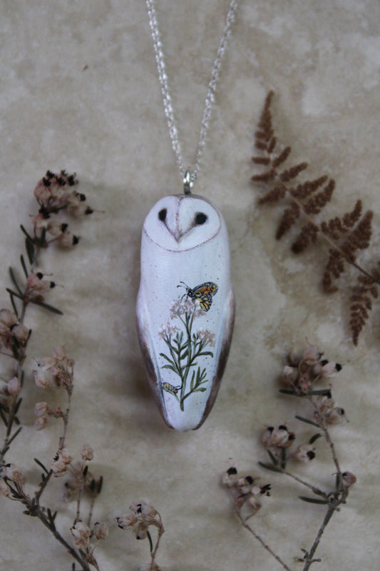 Monarch Butterfly and Milkweed Barn Owl Necklace