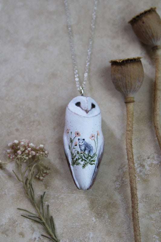 Opossum and Poppy Barn Owl Necklace