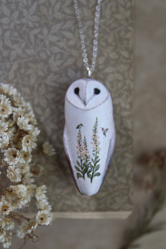 Foxglove and Hummingbird Barn Owl Necklace