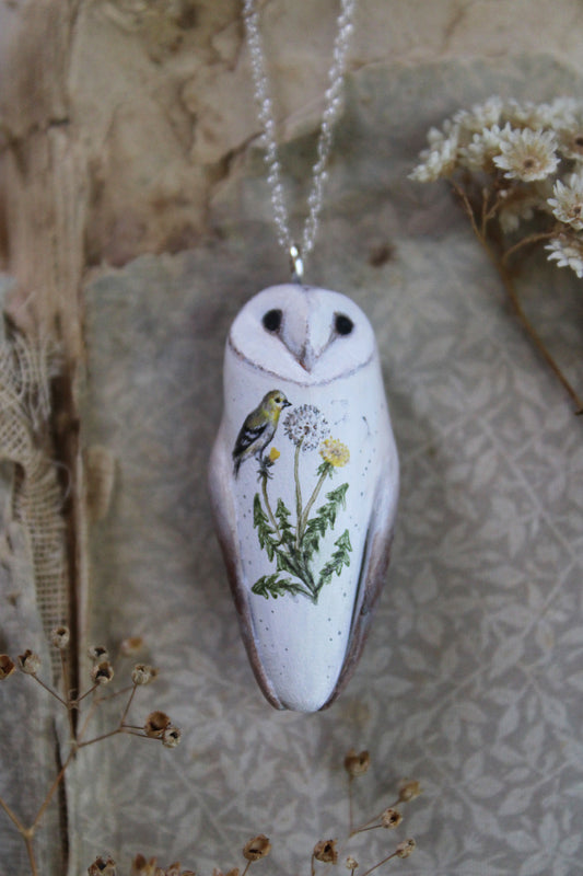 Goldfinch and Dandelion Barn Owl Necklace