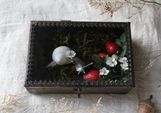 The Strawberry Snail | Glass Shadowbox Sculpture