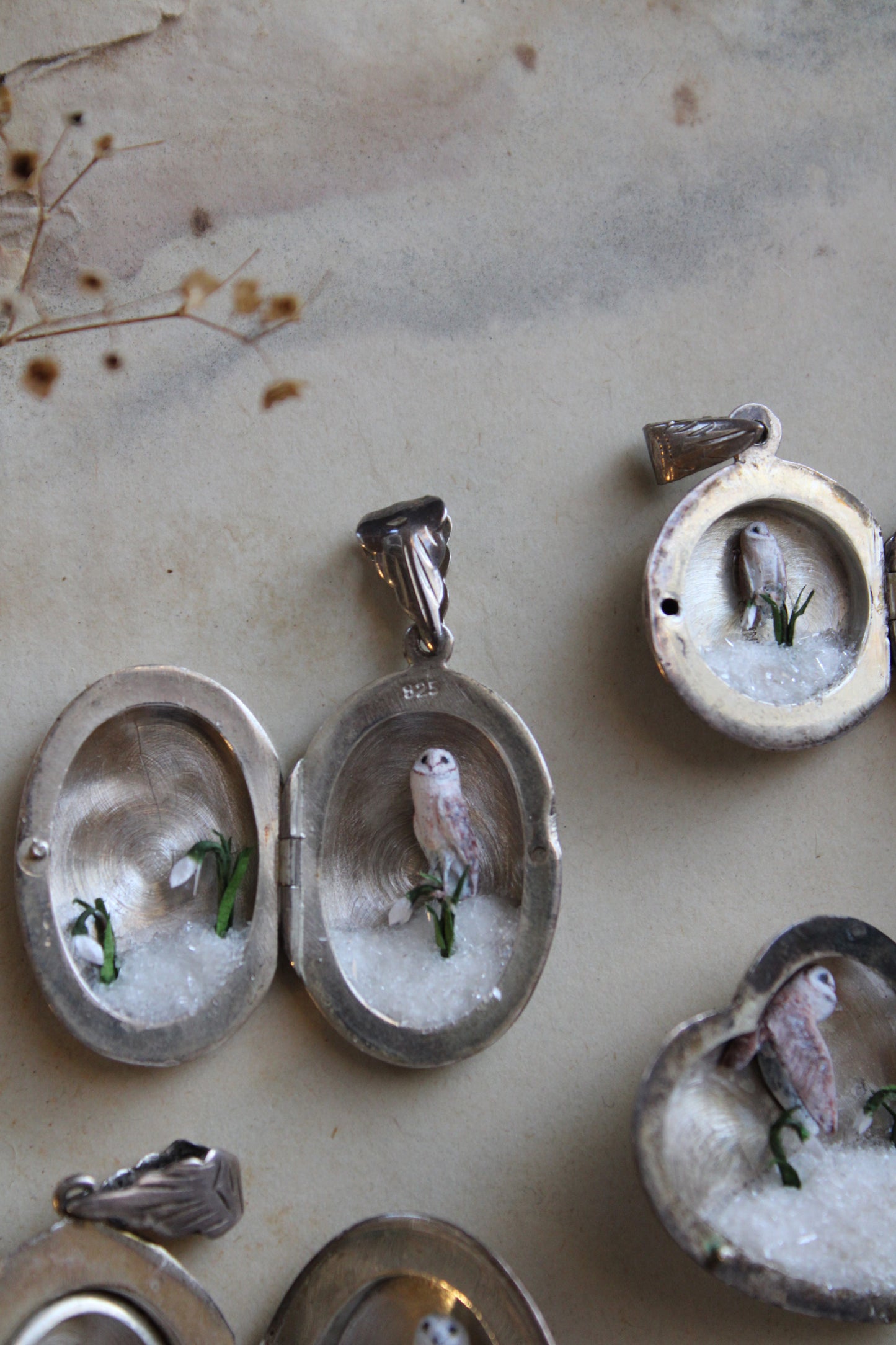 Barn Owl & Snowdrops III | Vintage Locket