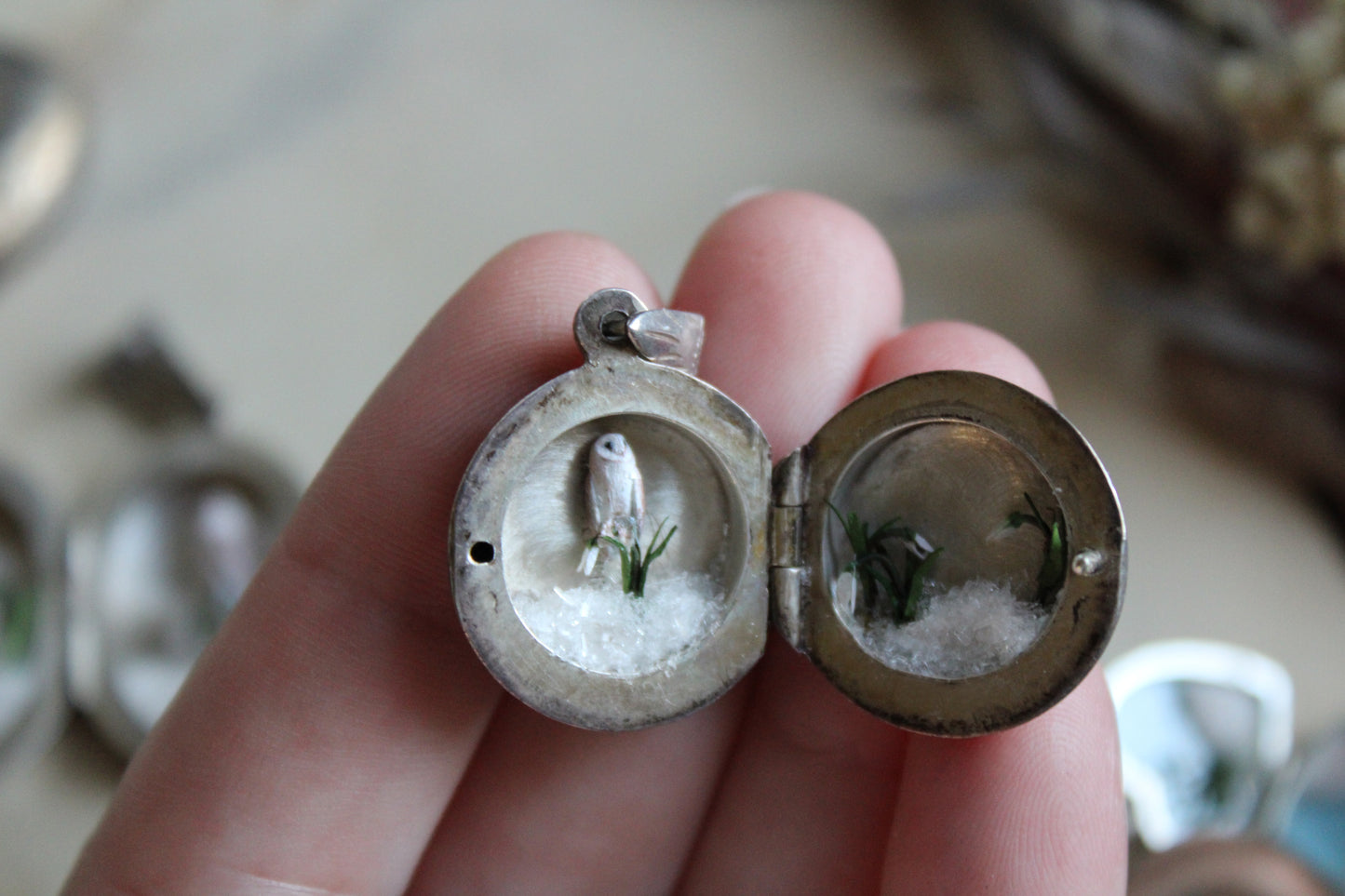 Barn Owl & Snowdrops III | Vintage Locket