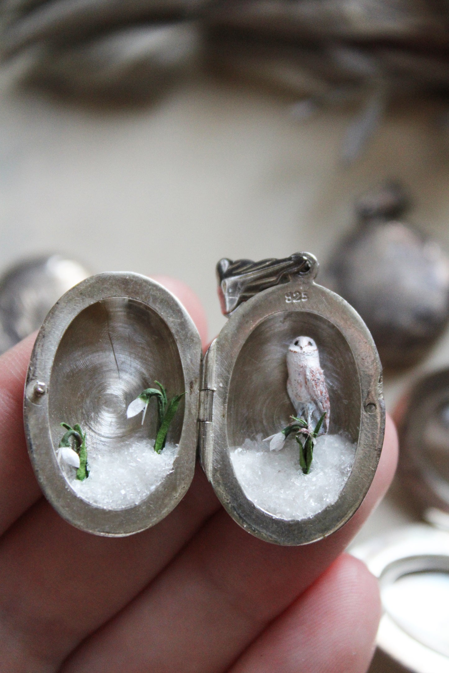 Barn Owl & Snowdrops | Vintage Locket
