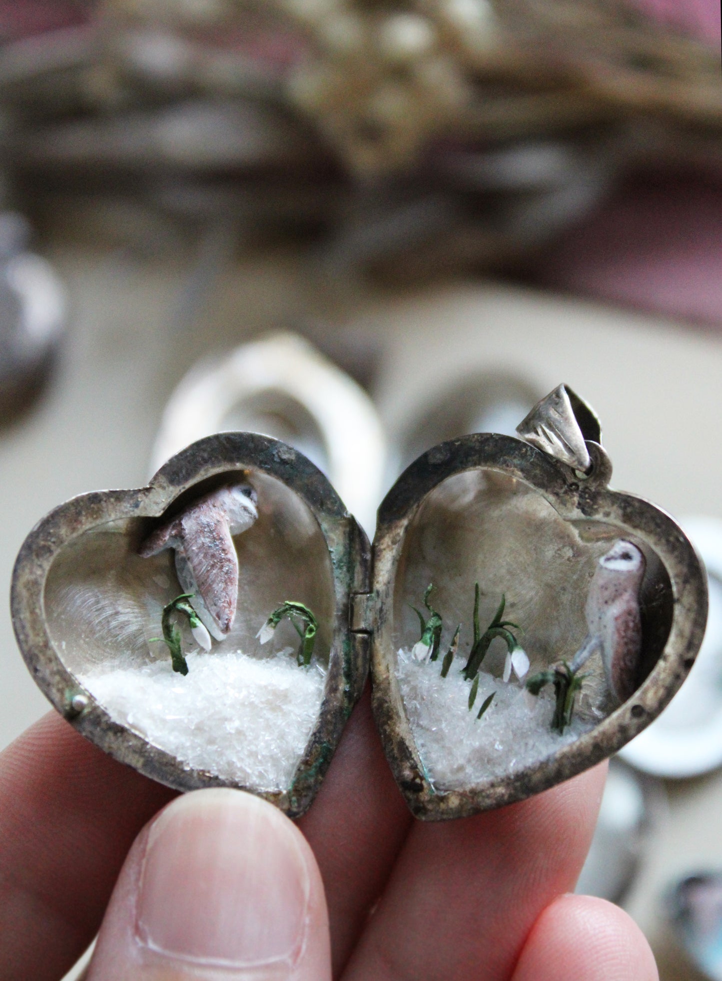 Barn Owl & Snowdrops II | Vintage Locket