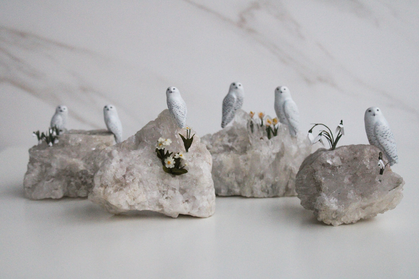 Snowy Owls & Tulips | Crystal Sculpture