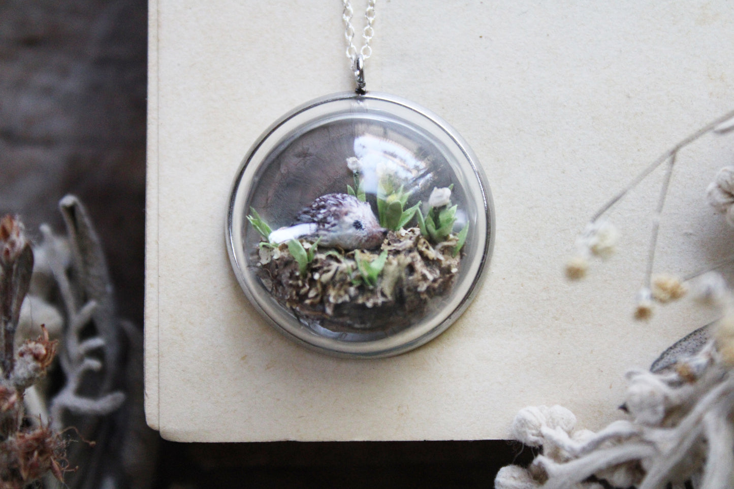 Hedgehog & Tulips | Glass Globe Necklace