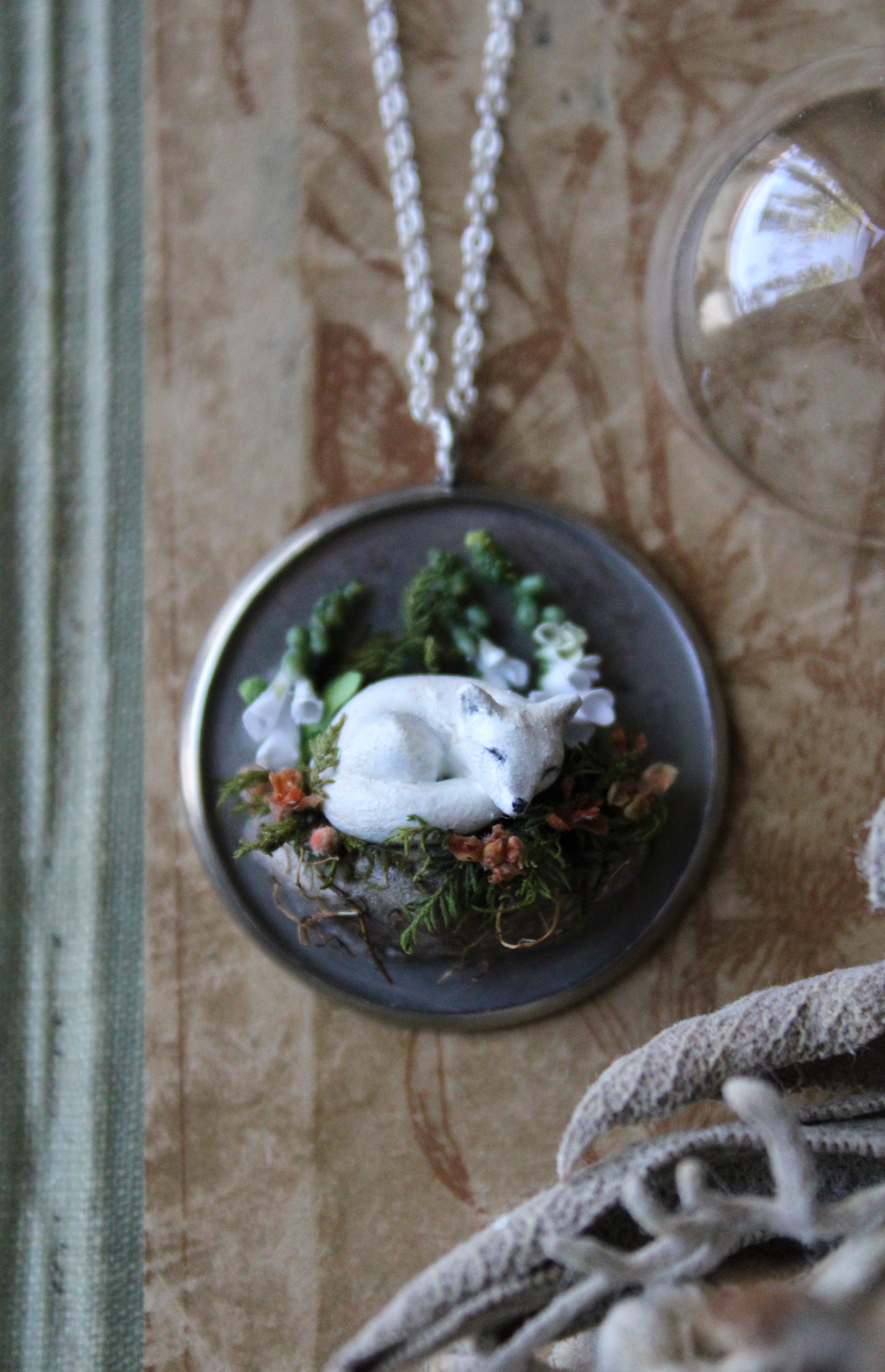 White Fox & Foxgloves | Glass Globe Necklace