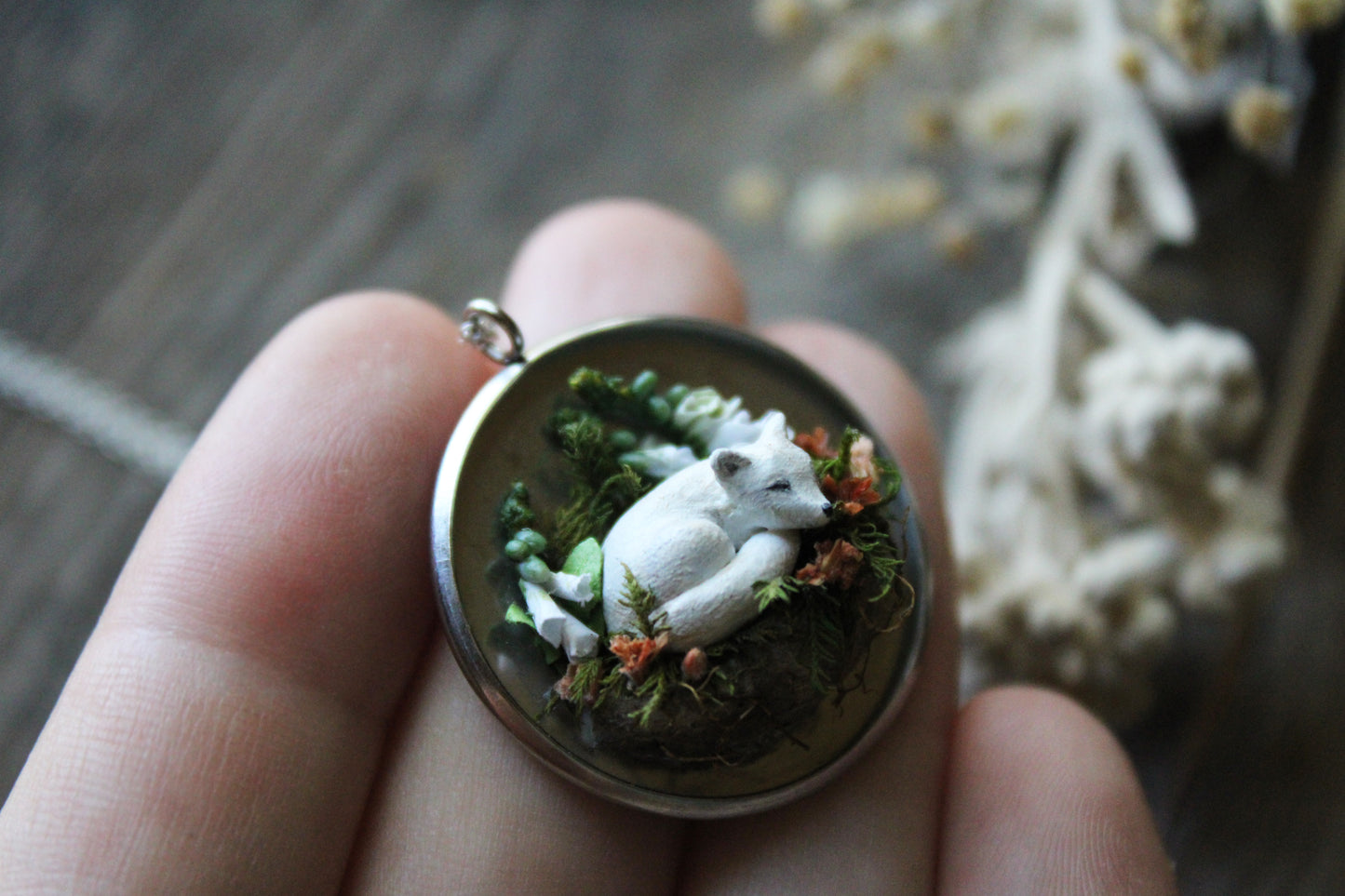 White Fox & Foxgloves | Glass Globe Necklace