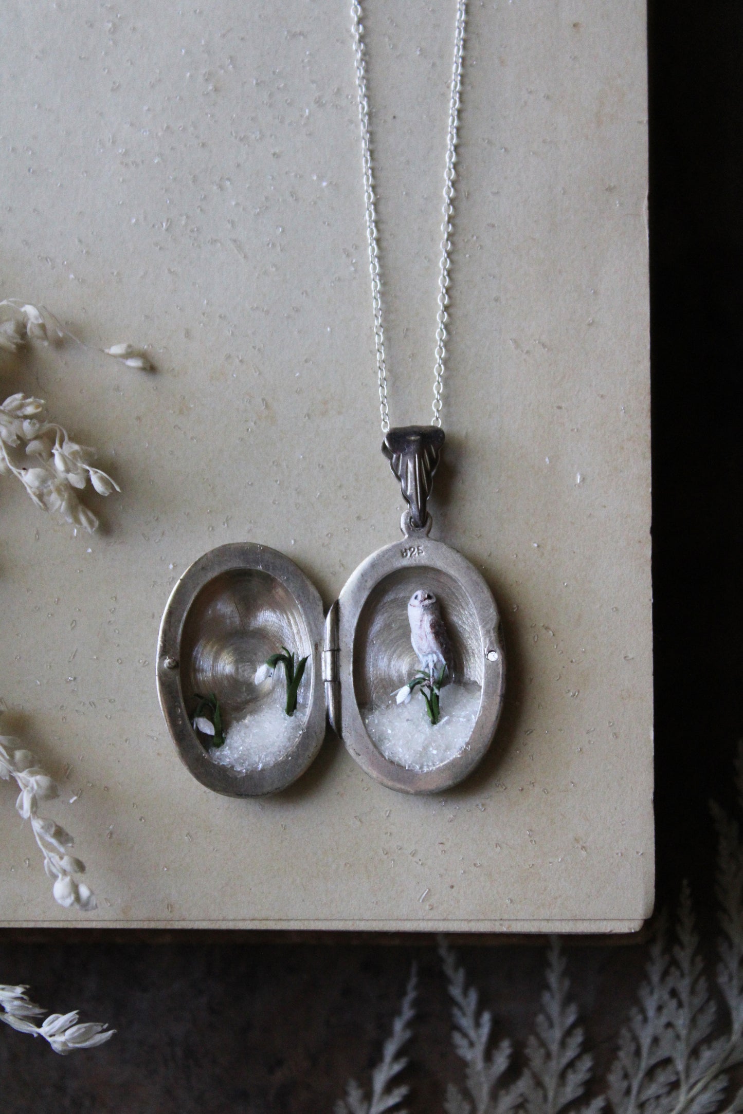 Barn Owl & Snowdrops | Vintage Locket