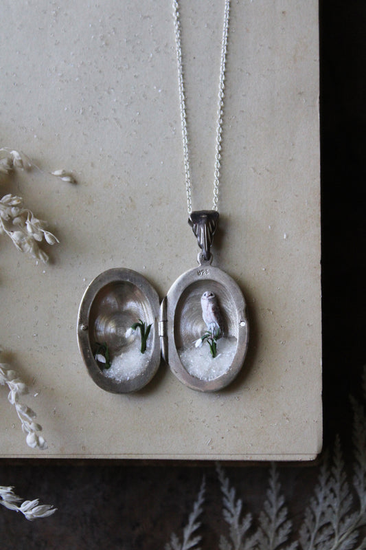 Barn Owl & Snowdrops | Vintage Locket