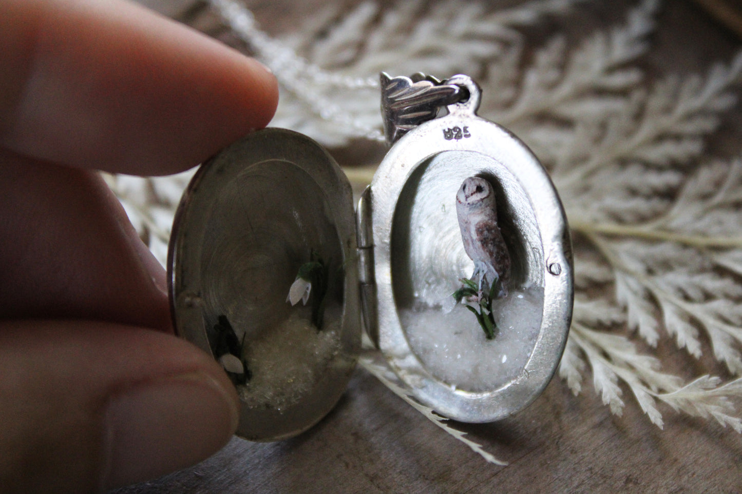Barn Owl & Snowdrops | Vintage Locket